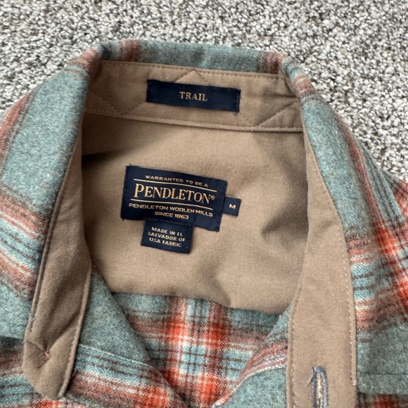Pendleton Trail Gray and Brown Plaid Shirt with Elbow Patches men’s medium - Picture 2 of 3